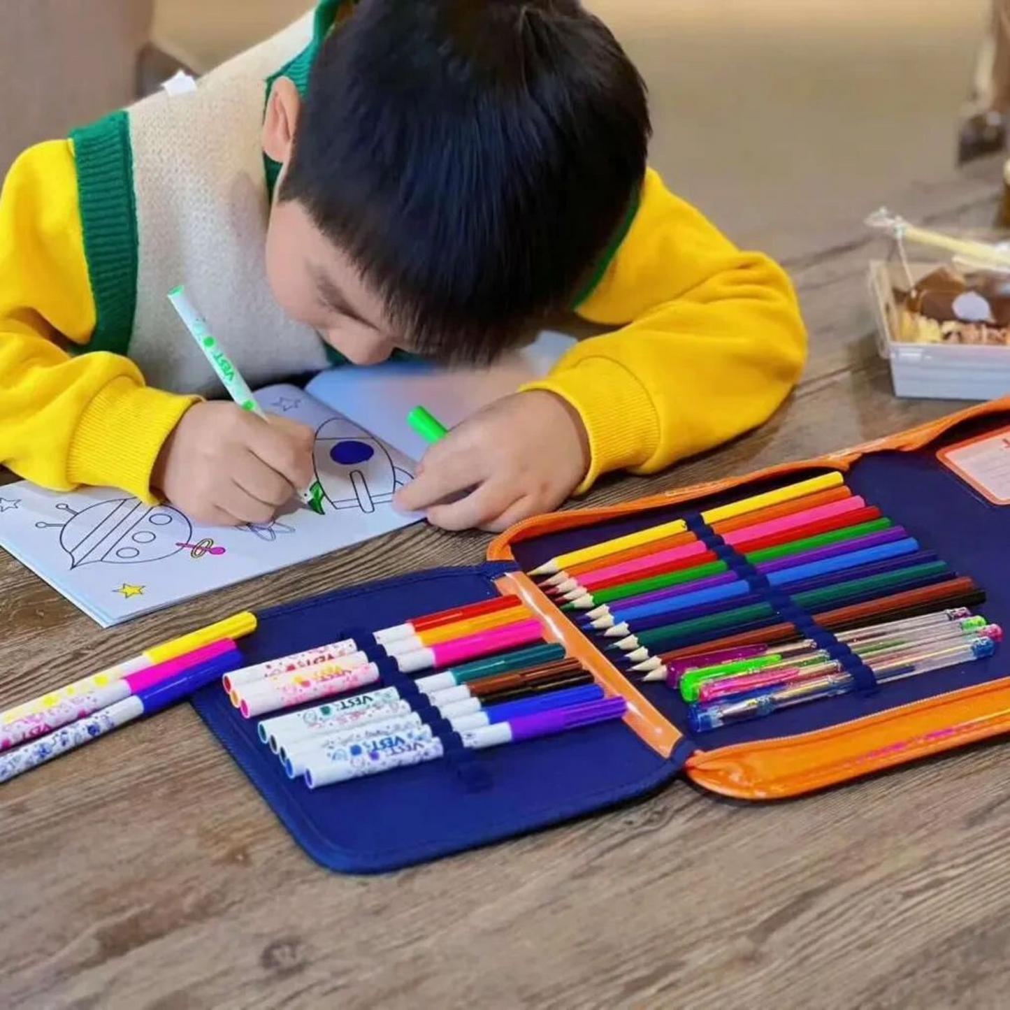 Multiple Hub | Themed Pencil Case & 36 Pcs Art Kit for Kids – Dino, Mermaid, Soccer, Monster Truck, Space (Assorted Designs)