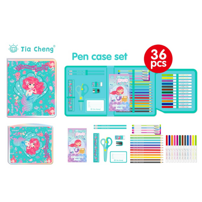 Multiple Hub | Themed Pencil Case & 36 Pcs Art Kit for Kids – Dino, Mermaid, Soccer, Monster Truck, Space (Assorted Designs)