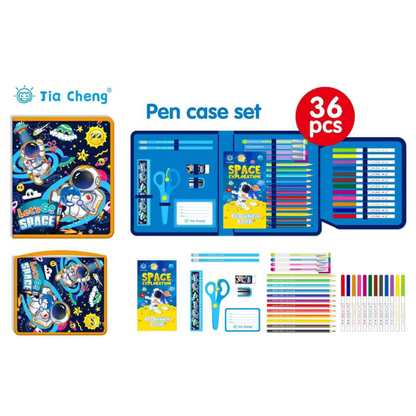 Multiple Hub | Themed Pencil Case & 36 Pcs Art Kit for Kids – Dino, Mermaid, Soccer, Monster Truck, Space (Assorted Designs)