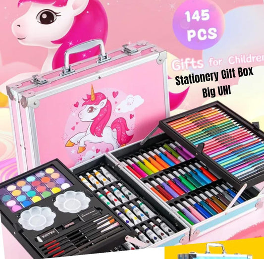 Multiple Hub – Art & Craft Painting Box | 145-Piece Big Coloring Suitcase for Kids (Unicorn & Space Theme)