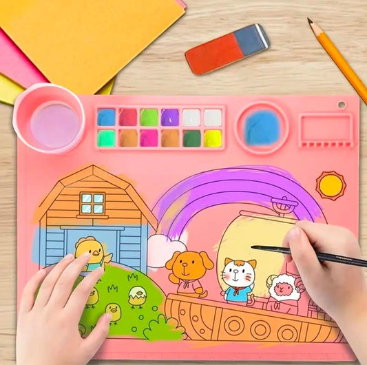 Multiple Hub | Washable Non-Stick Silicone Craft Mat for Kids – Heat Resistant Drawing Sheet with Color Palette | Reusable Art Mat – Multiple Hub