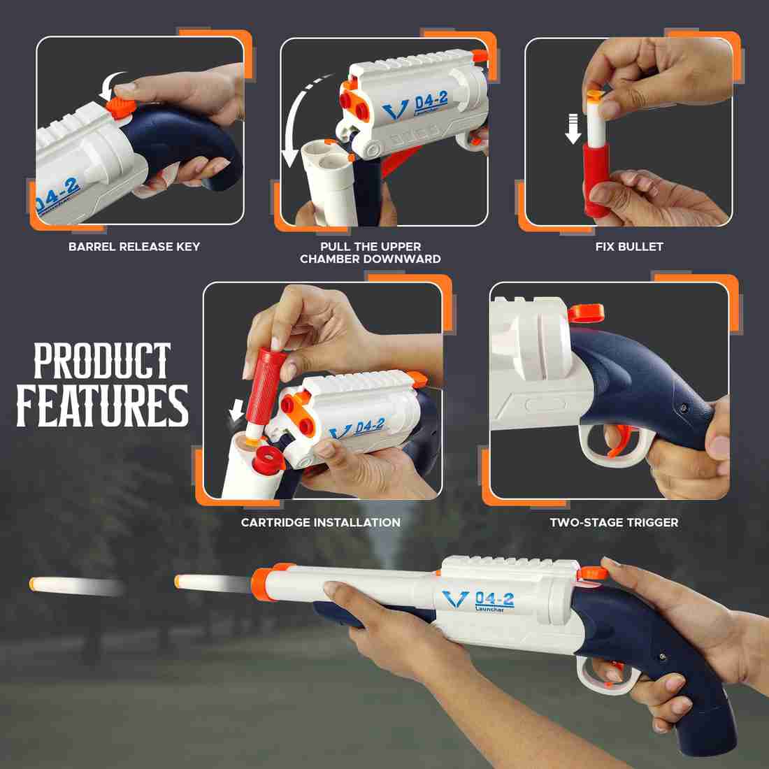 Soft Bullet Toy Gun - BSB-4417 | Double-Barreled Foam Blaster for Kids