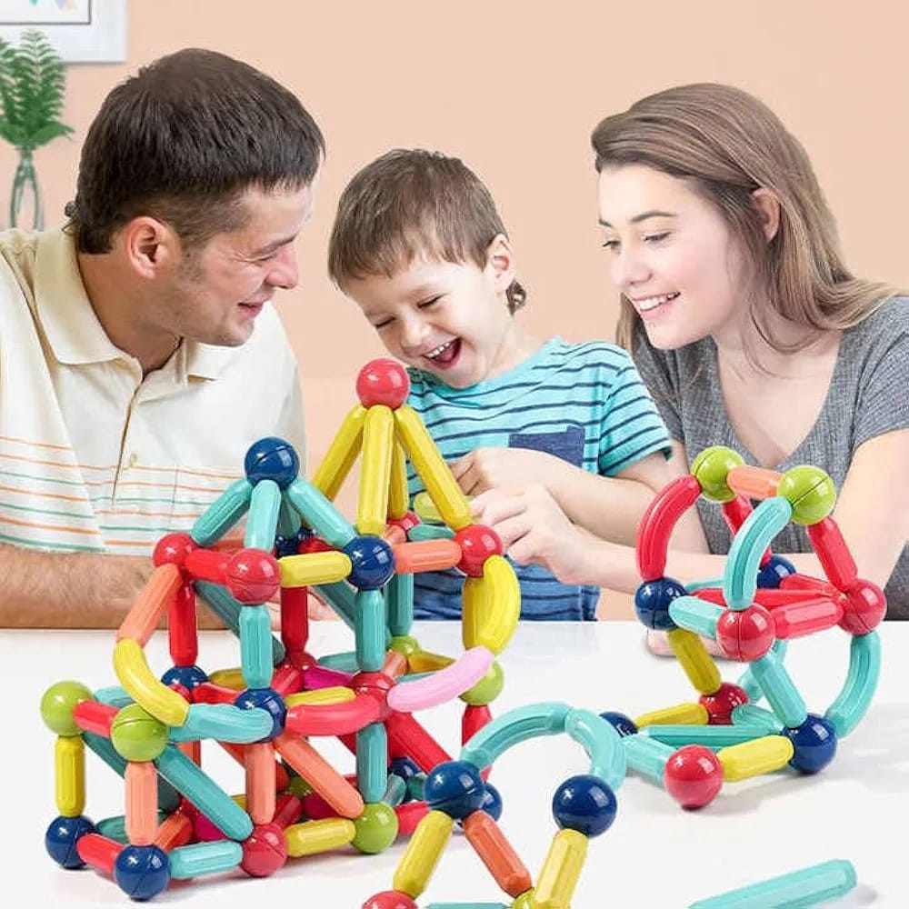 Magnetic Bar Blocks Set – 25 Pcs | Educational STEM Learning Toy for Kids – Magnet Sticks with Balls – Multiple Hub