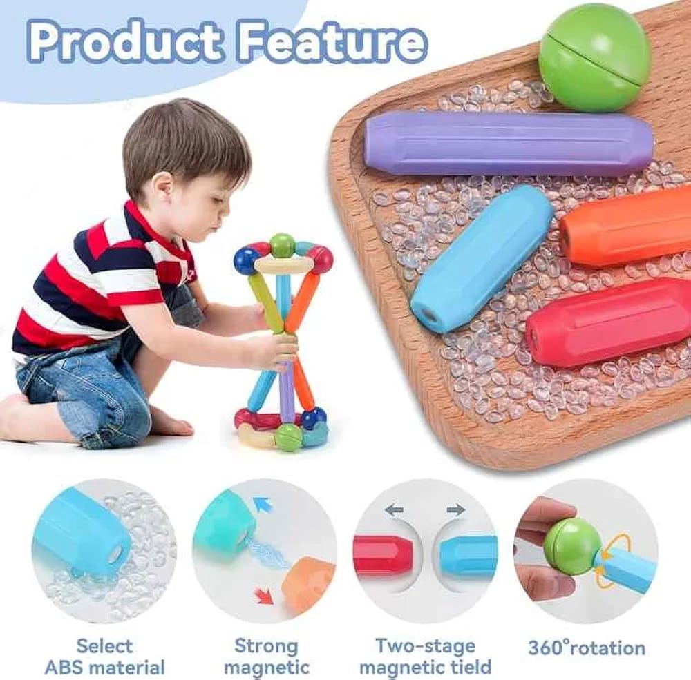 Magnetic Bar Blocks Set – 25 Pcs | Educational STEM Learning Toy for Kids – Magnet Sticks with Balls – Multiple Hub