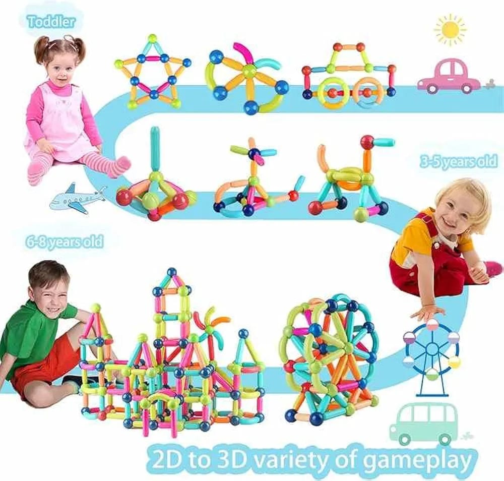 Magnetic Bar Blocks Set – 25 Pcs | Educational STEM Learning Toy for Kids – Magnet Sticks with Balls – Multiple Hub