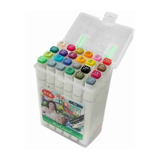 White Body Twin Headed Sketch Markers – Multicolour | 24 Shades | Dual Tip Art Pens – Multiple Hub Collection